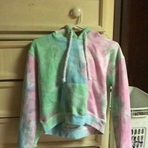 multi colored tiedye cropped hoodie